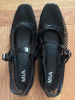 Mia Mary Jane Black Mesh Flats